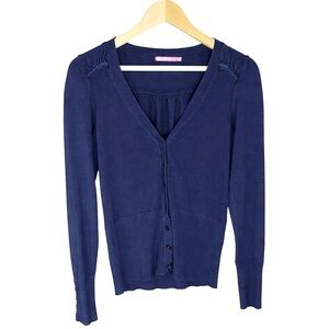 Smart Set Ribbed Button Front Cardigan Size L Navy Blue Fitted Preppy Y2K Office